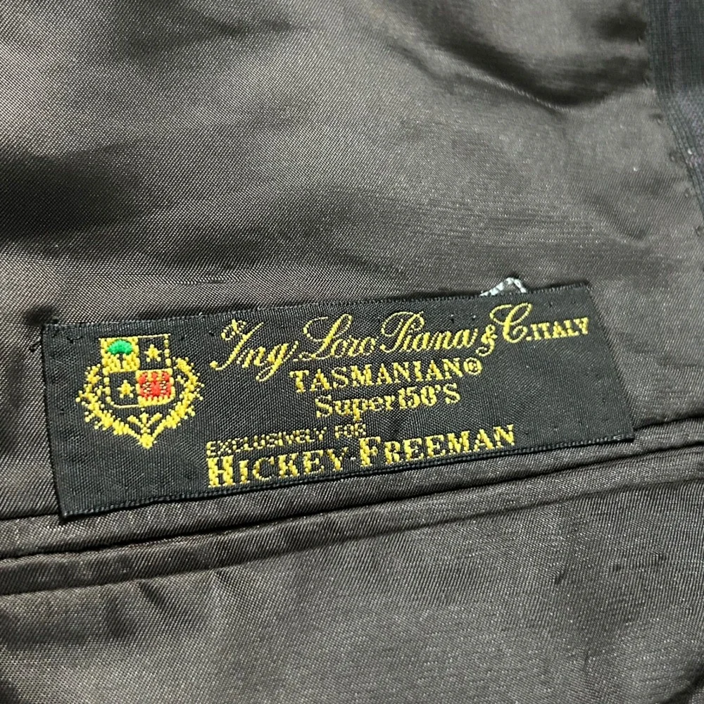 Hickey Freeman Sport Coat 44R Brown Loro Piana Super 150s Wool Plaid Blazer‎